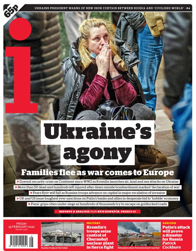The i newspaper front page