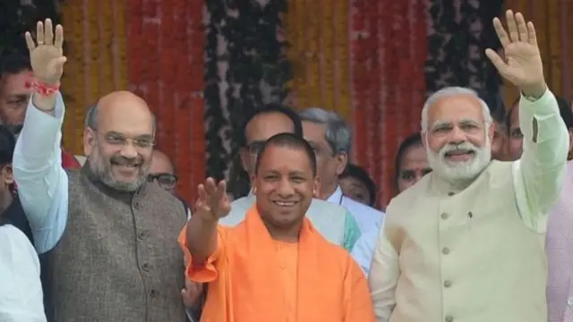 अमित शाह, योगी और नरेंद्र मोदी