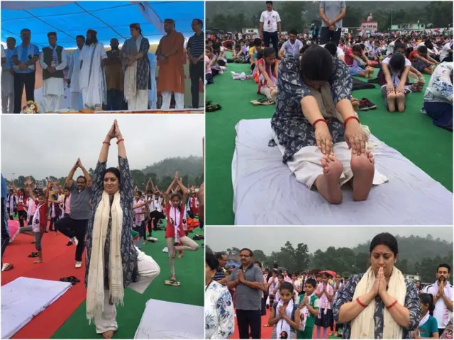 ஹிமாச்சல பிரதேசத்தில் ரவிஷங்கர் தலைமையிலான யோகா விழாவில் கலந்து கொண்ட மத்திய அமைச்சர் ஸ்மிரிதி இராணி