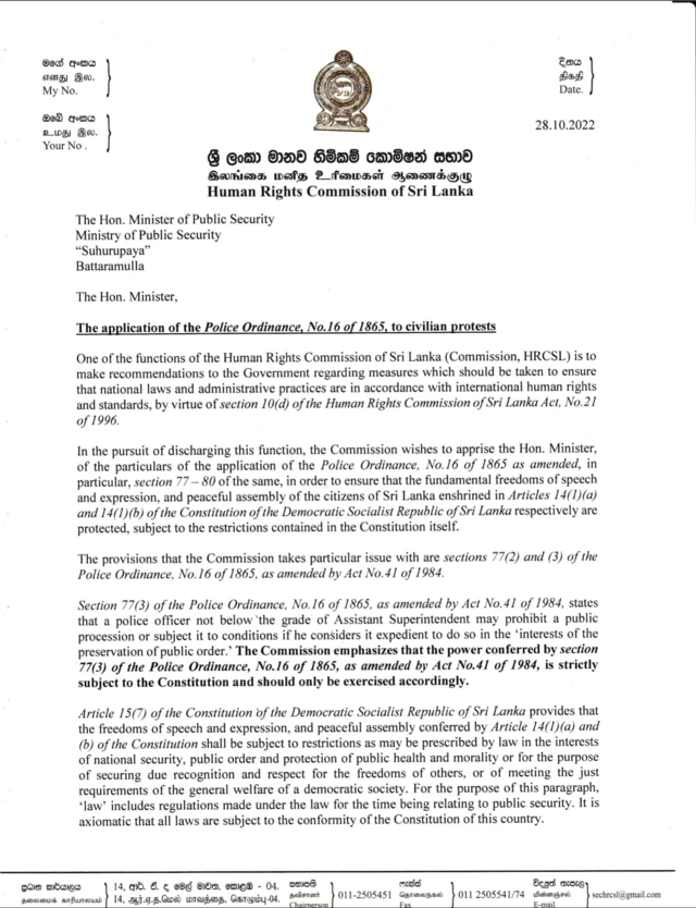 Police Ordinance letter