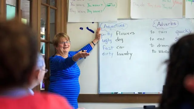 馬薩諸塞州(Massachusetts )的一座教堂,來到美國的移民們在上英語課。