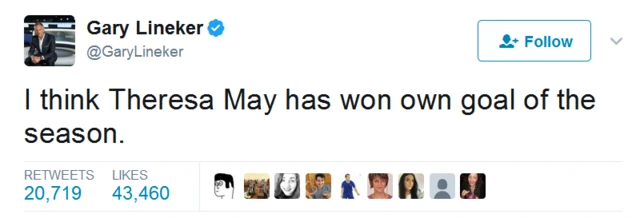 Tuit de Gary Lineker