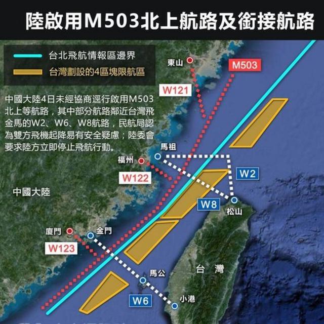 中国大陆民用航空局开始启用北向M503航线。