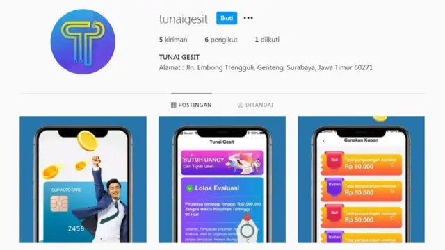 Laman instagram Tunai Gesit