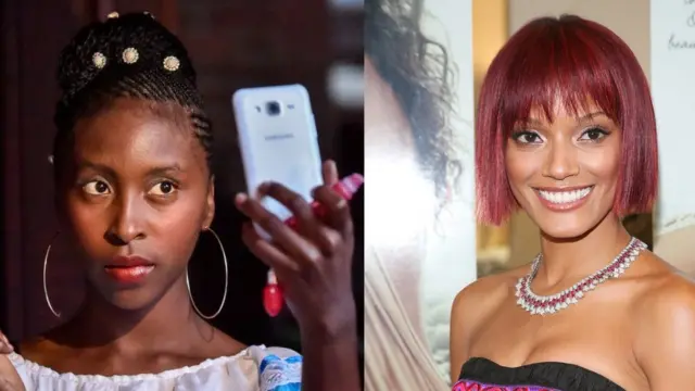 Nwaanyị ji ekwentị ese photo na nwaanyị yi agwa isi ọbara ọbara