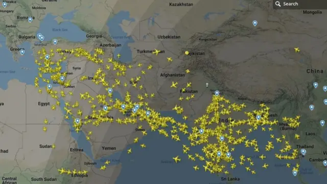 جہازوں کے روٹ کا نقشہ