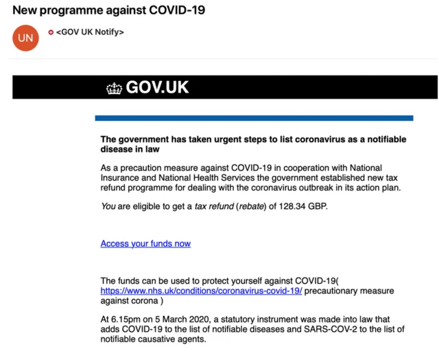 Screenshot of email tax scam