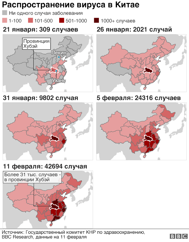 распространение коронавируса в Китае