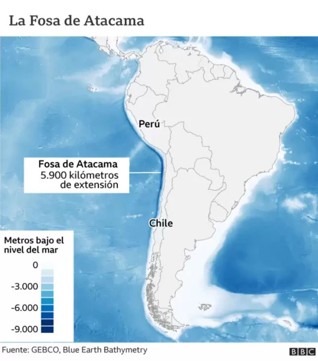 Mapa mostrando la ubicación de la Fosa de Atacama