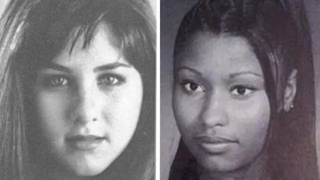 라 구아르디아 고등학교를 졸업한 제니퍼 애니스톤과 니키 미나즈의 졸업사진