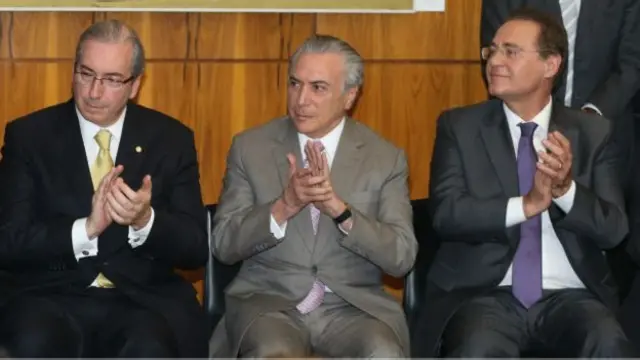 Cunha ao lado do presidente Michel Temer e do presidente do Senado Renan Calheiros