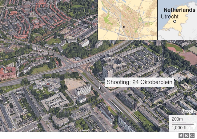 Carte du lieu de la fusillade à Utrecht.