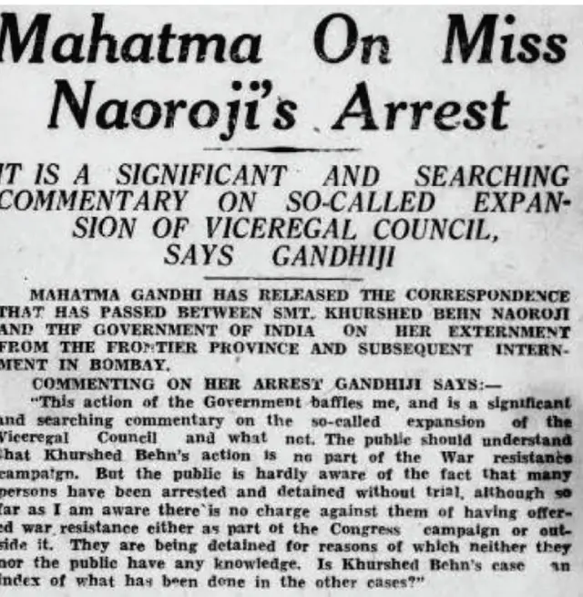 ఖుర్షద్‌బెన్ నౌరోజీ పట్ల ప్రభుత్వం వ్యవహరించిన తీరును విమర్శించిన గాంధీ