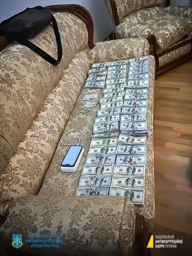 Пачки доларів, викладені на дивані