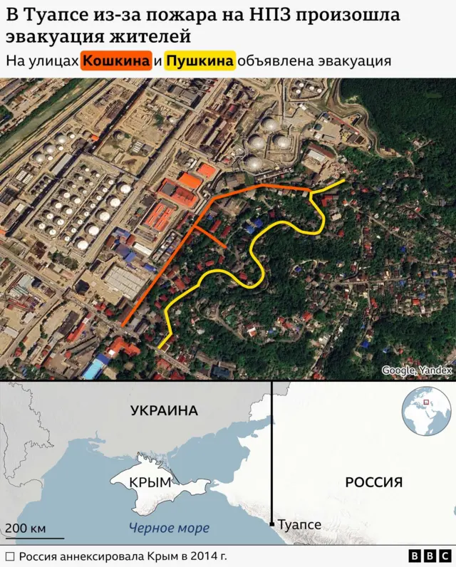 Карта Google Earth, на которой видны улицы Кошкина и Пушкина