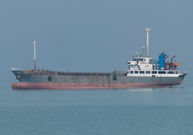 An oil tanker is being pictured in the Persian Gulf near the seaport city of Bushehr, in Bushehr Province, southern Iran, on April 29, 2024. 