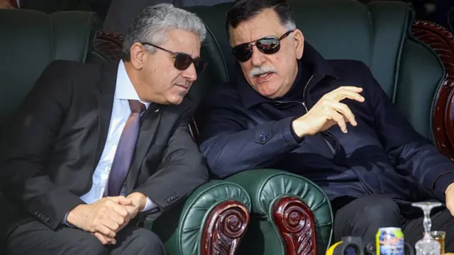 Trablus hükümeti İçişleri Bakanı Fethi Başağa ve Başbakan Sarrac