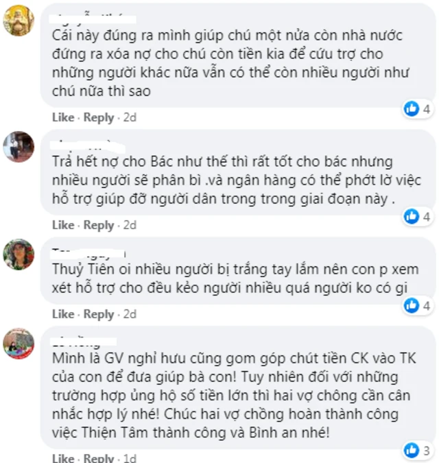 Bình luận về việc Thủy Tiên trao 200 triệu cho ông cụ trả nợ ngân hàng.