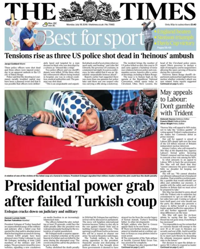 Times gazetesi 18 Temmuz birinci sayfası