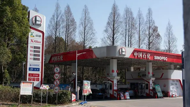 随着油价上涨，中国一些地方的 98号汽油价格已进入“10元时代”，图为中石化加油站。