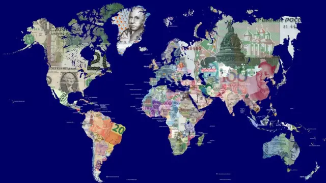 Mapa mostra 'o mundo em moedas' - são os mapas dos países desenhados com cédulas de dinheiro