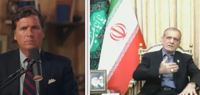 مسعود پزشکیان و تاکر کارسون در مصاحبه اینترنتی تیر ۱۴۰۴