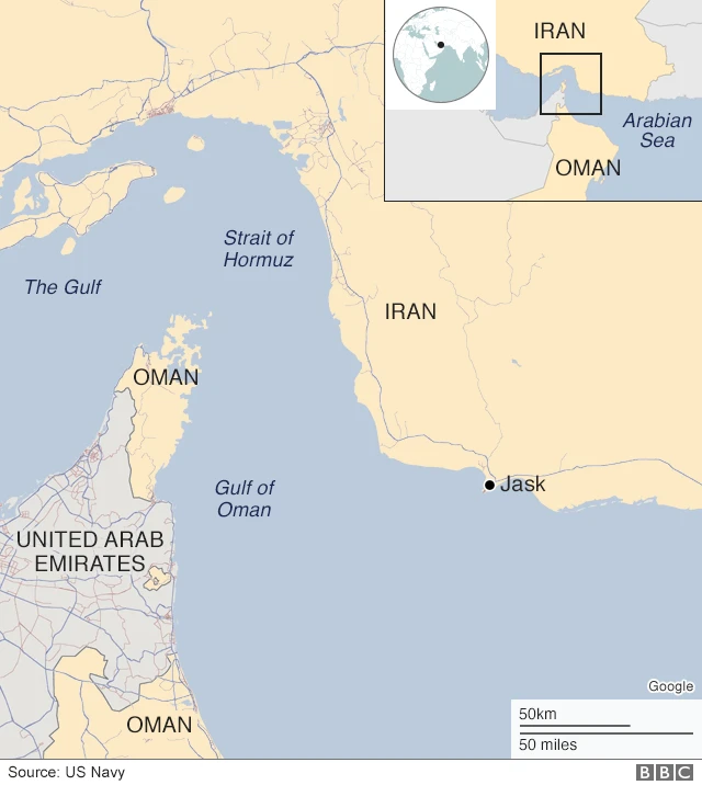Map showing Gulf of Oman and Jask port