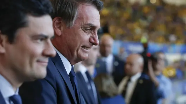 Sergio Moro e Jair Bolsonaro na final da Copa América