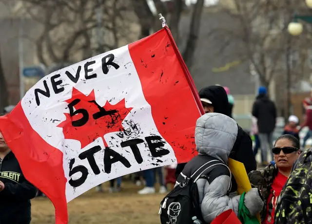 Protesta en Canadá en contra de la propuesta de Trump de que se convierta en el estado 51 de EE.UU.