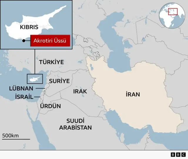 Harita Kıbrıs'taki Akrotiri Üssü'nün yerini gösteriyor.