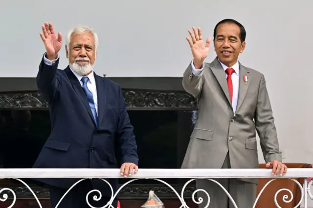 Pertemuan antara Presiden Joko Widodo dengan Perdana Menteri Republik Demokratik Timor-Leste, Kay Rala Xanana Gusmao, di Istana Kepresidenan Bogor, Provinsi Jawa Barat, pada Jumat, 26 Januari 2024