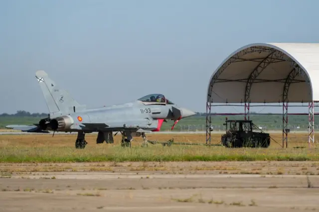 Un Eurofighter en la base aérea de Morón.