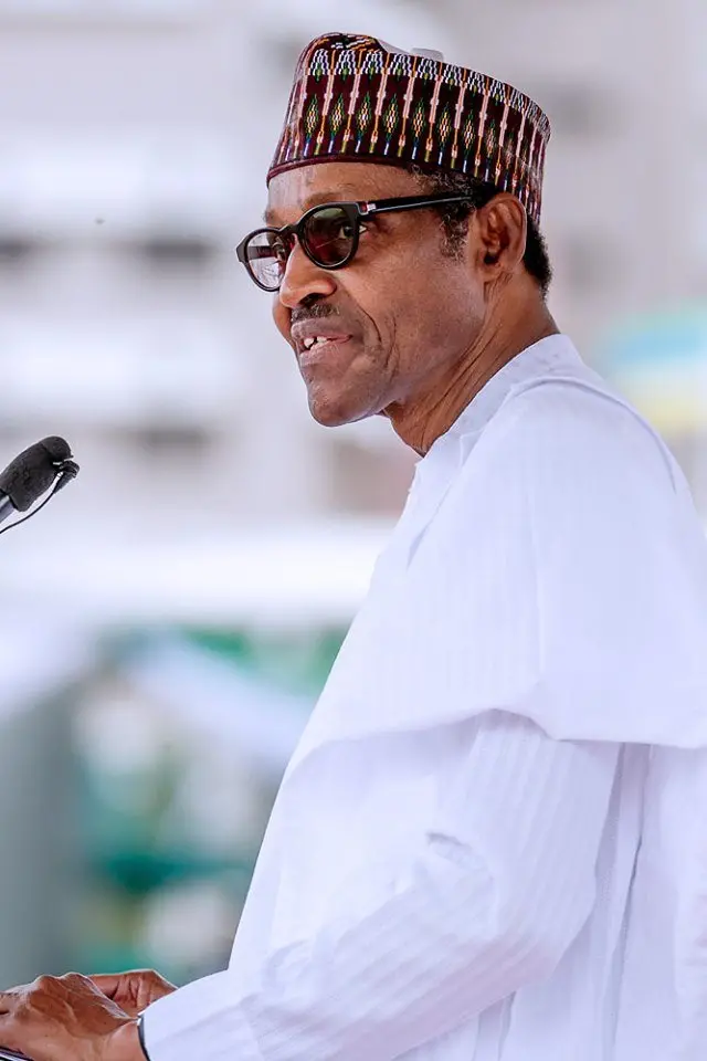 Shugaba Muhammadu Buhari a lokacin da yake jawabi a filin Eagle Square
