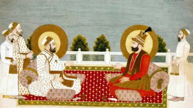 Mughal Emperor Muhammad Shah (left) and King Nadir Shah of Iran (right). Unknown artist, 1740, Musee Guimet, Paris