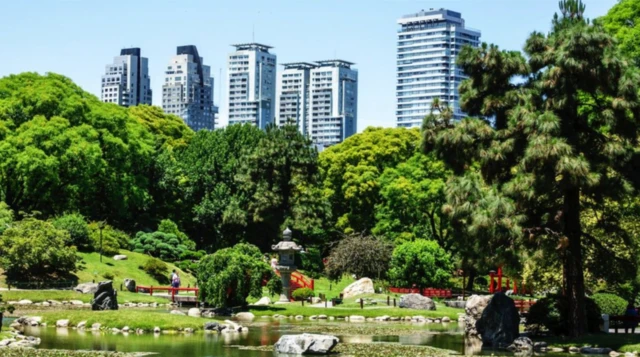 Recoleta, Japanese Garden, Carp Lake and skyline