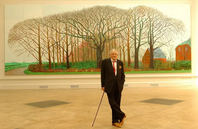 File photo dated 25/05/07 of David Hockney with his Bigger Trees Near Water, the largest picture ever to be displayed at the Summer Exhibition of the Royal Academy of Arts in London. Celebrated British artist David Hockney has died aged 88, his publicist has said