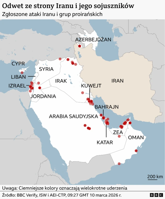 Odwet ze strony Iranu i jego sojuszników: zgłoszone ataki Iranu i proirańskich grup.