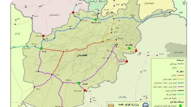 د افغانستان د پټلۍ پلان چې نږدې ۵۵۵۵ کیلومتره دی.