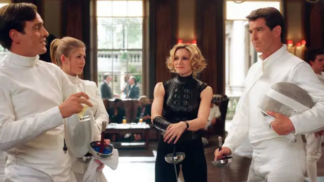Toby Stephens, Rosamund Pike, Madonna and Pierce Brosnan in Die Another Day
