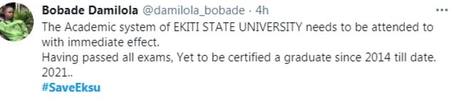 Sceenshot from twitter of student complain