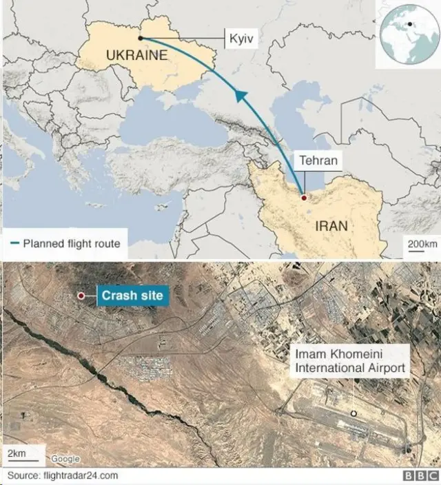 යුක්‍රේන ගුවන් යානයක් ඉරානයේදී කඩා වැටේ