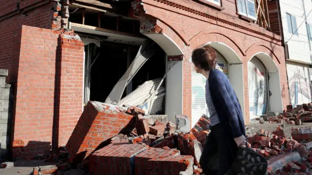 Damaged building seen in Abira town