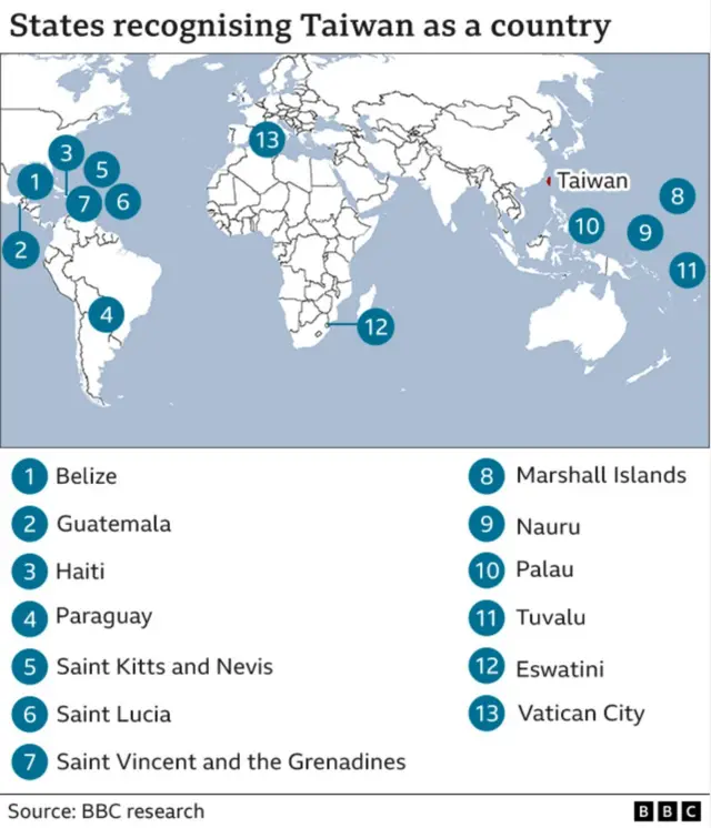 map showing states that recognise Taiwan