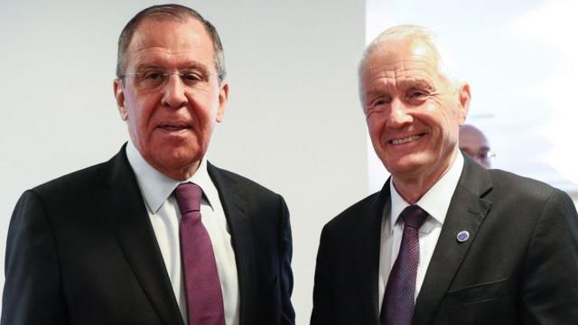 Глава российского МИД Сергей Лавров и Турбьерн Ягланд - генеральный секретарь Совета Европы