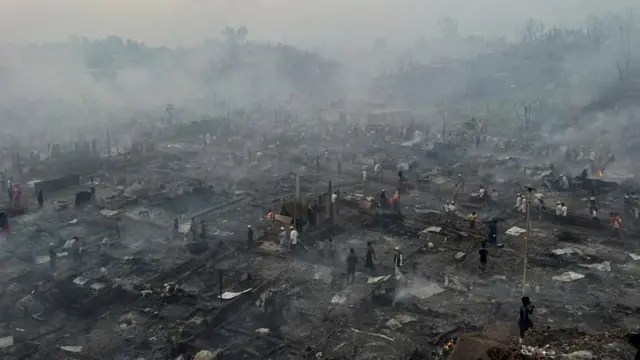 Rohingya refugee camp that has been destroyed after a fire broke out