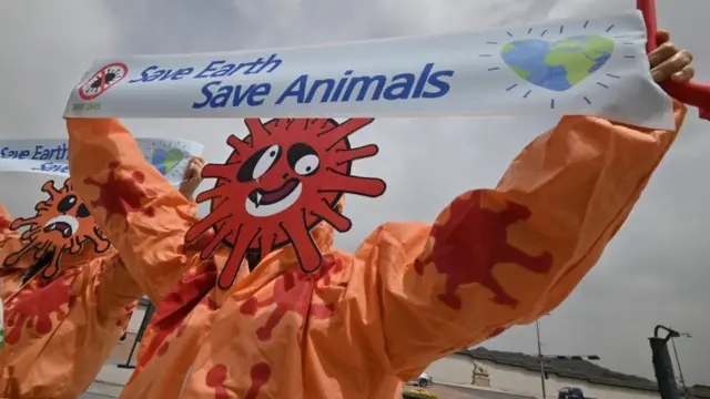 Un grupo en Seúl, Corea del Sur, protestando en contra de la destrucción de los ecosistemas.