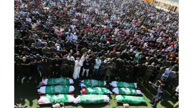 n Khan Yunis, the funerals of nine fighters who were killed following the collapse of part of the tunnels network that Israel targeted