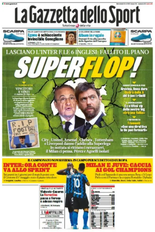 ইতালির পত্রিকায় ইএসএল-এর প্রধান দুই উদ্যোক্তার ছবি দিয়ে মন্তব্য করা হয়েছে: সুপার ফ্লপ।