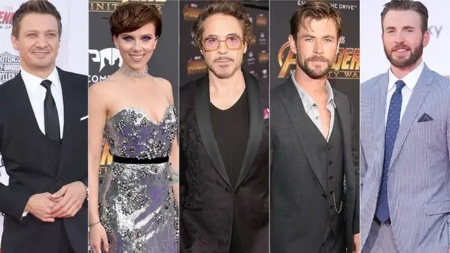 Sebagian pemeran Avengers, Infinity War: Jeremy Renner, Scarlett Johansson, Robert Downey Jr, Chris Hemsworth, Chris Evans.
