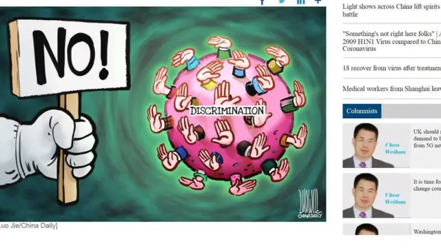 চীনা নাগরিকদের সঙ্গে বৈষম্যের সমালোচনা করে ব্যঙ্গচিত্র